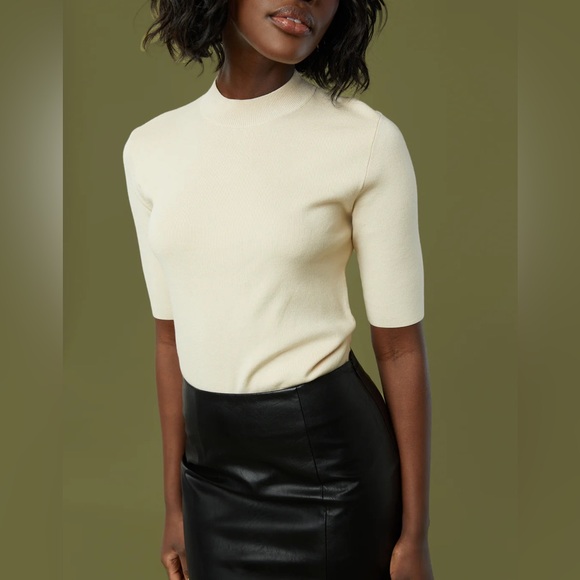 Oak and Fort BLACK mock neck short sleeve sweater tee - Picture 4 of 10